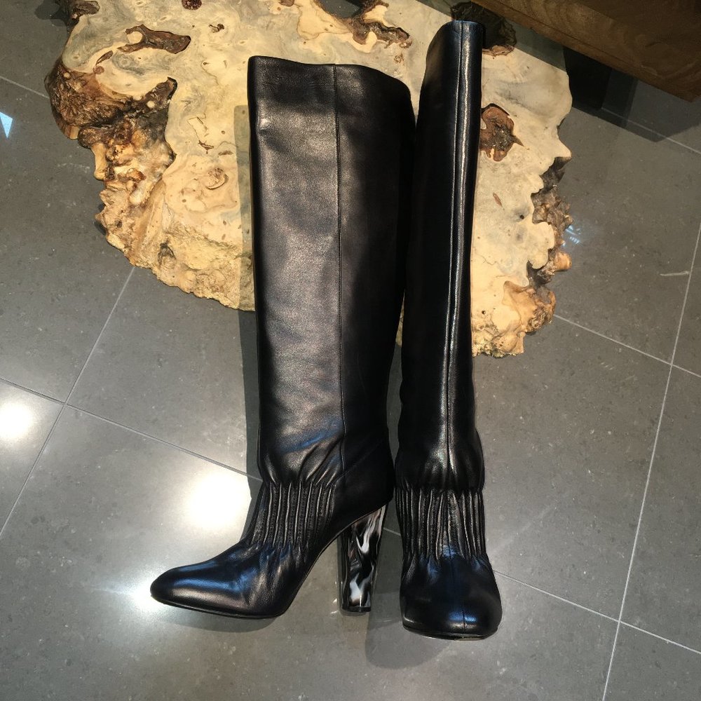 Elie Tahari Tall Black Boots (40.5) with Marbleized Heel